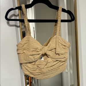 Zara Ruched Bow Detail Tan Top